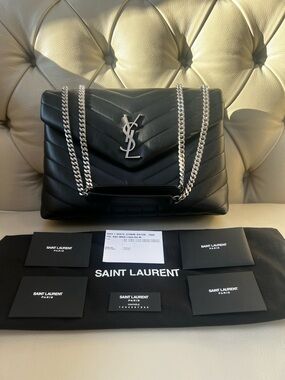 New Saint Laurent Black Leather Shoulder Bag LouLou